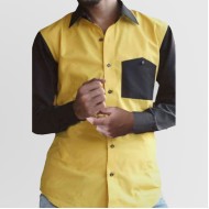 Yellow Casual Shirt with Black Pocket and Sleeves